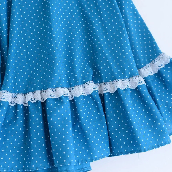 Vintage Malco Modes "Partners Please!" Blue Polka Dot Flowy Midi Skirt M - Picture 6 of 12